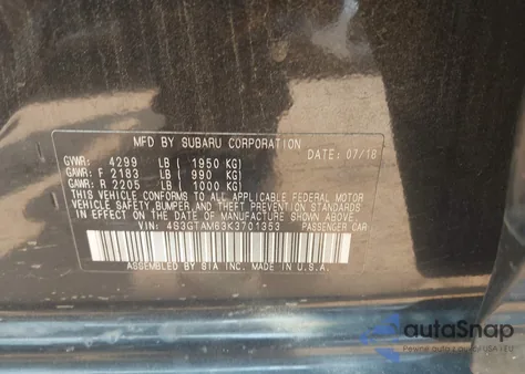 2019 Subaru Impreza 2.0I Sport from USA, damaged, VIN 4S3GTAM63K3701353